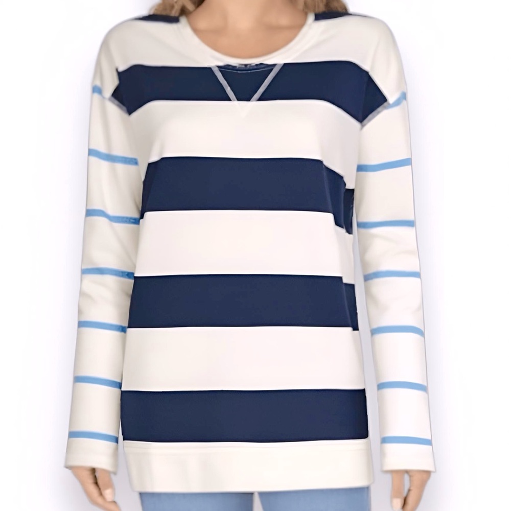 ANTHROPOLOGIE Natural Reflections French Terry Stripe Sweatshirt Long Sleeve Tee
